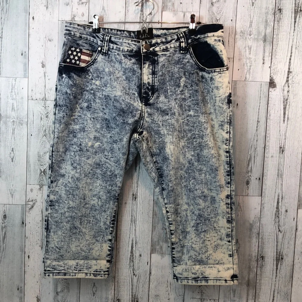 DAZL American Flag Acid Wash Long Line Bermuda Shorts NWT 20